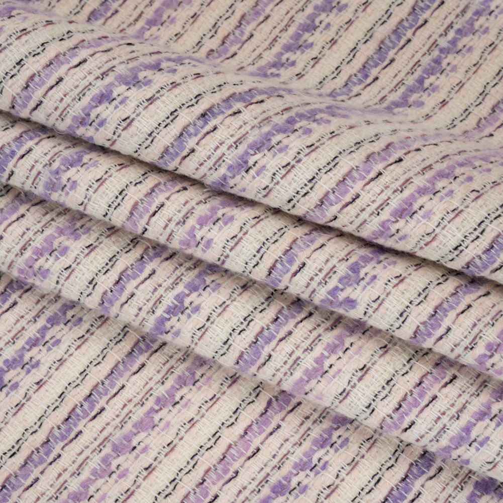 Wool Blend Tweed Made in Italy - Cream, Pale Pink and Lavender Stripes