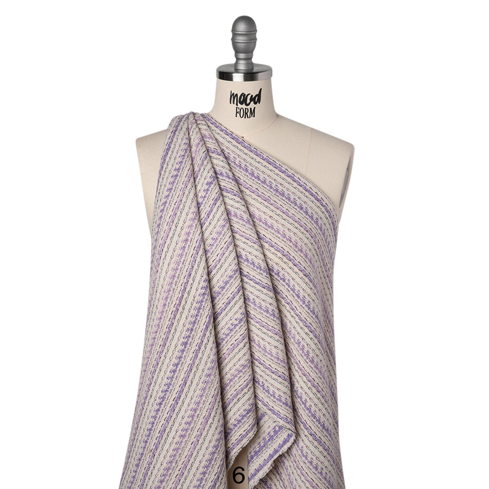Wool Blend Tweed Made in Italy - Cream, Pale Pink and Lavender Stripes