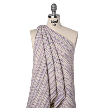 Wool Blend Tweed Made in Italy - Cream, Pale Pink and Lavender Stripes