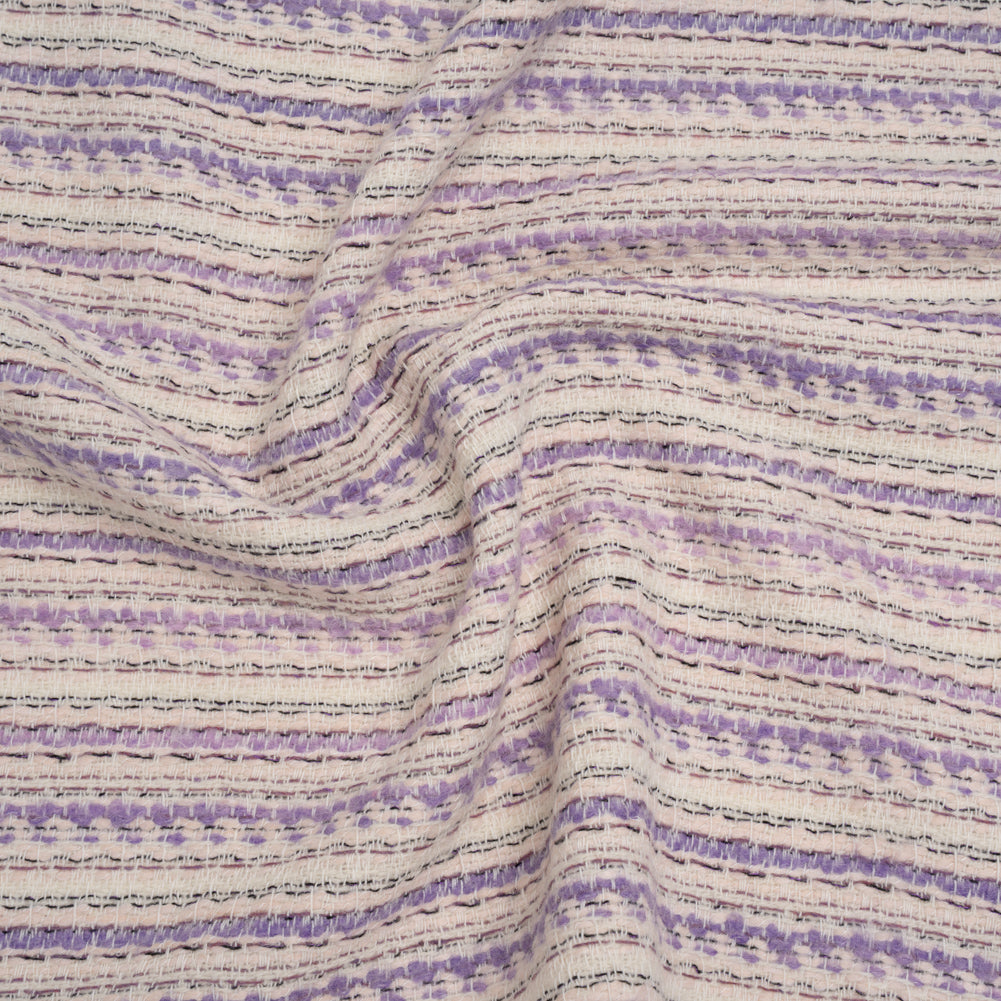 Wool Blend Tweed Made in Italy - Cream, Pale Pink and Lavender Stripes