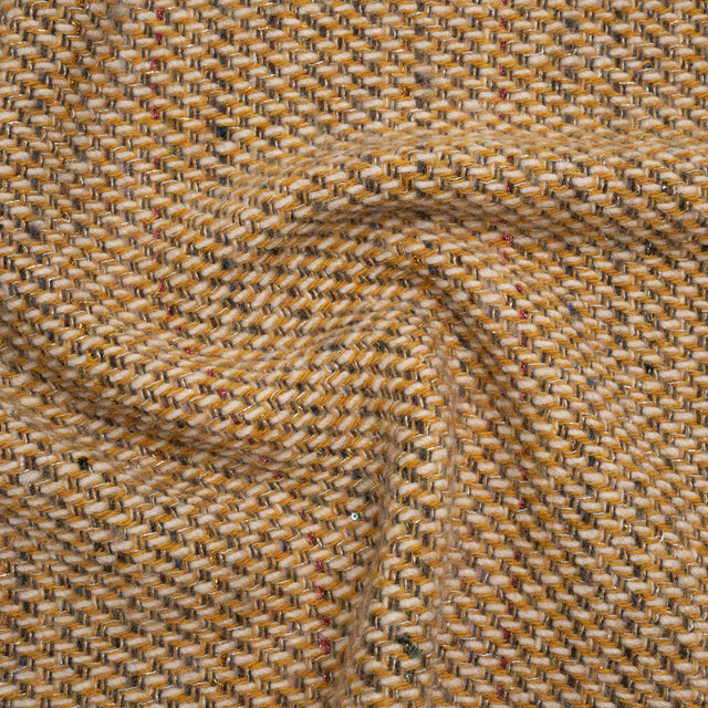 Metallic Wool Blend Tweed Twill Made in Italy - Mustard Yellow, White and Pink Abstract with Baby Sequins