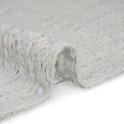 Metallic Wool Blend Tweed with Eyelash Fringe Made in Italy - White, Charcoal and Silver Stripes - Deadstock Detail