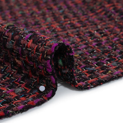 Metallic Wool Blend Tweed Made in Italy - Black, Red and Purple Striated