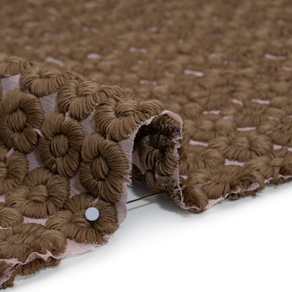 Heavily Embroidered Polyester Crinkled Chiffon - Pink and Brown Flower Dots