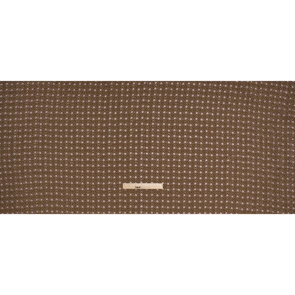 Heavily Embroidered Polyester Crinkled Chiffon - Pink and Brown Flower Dots - Full