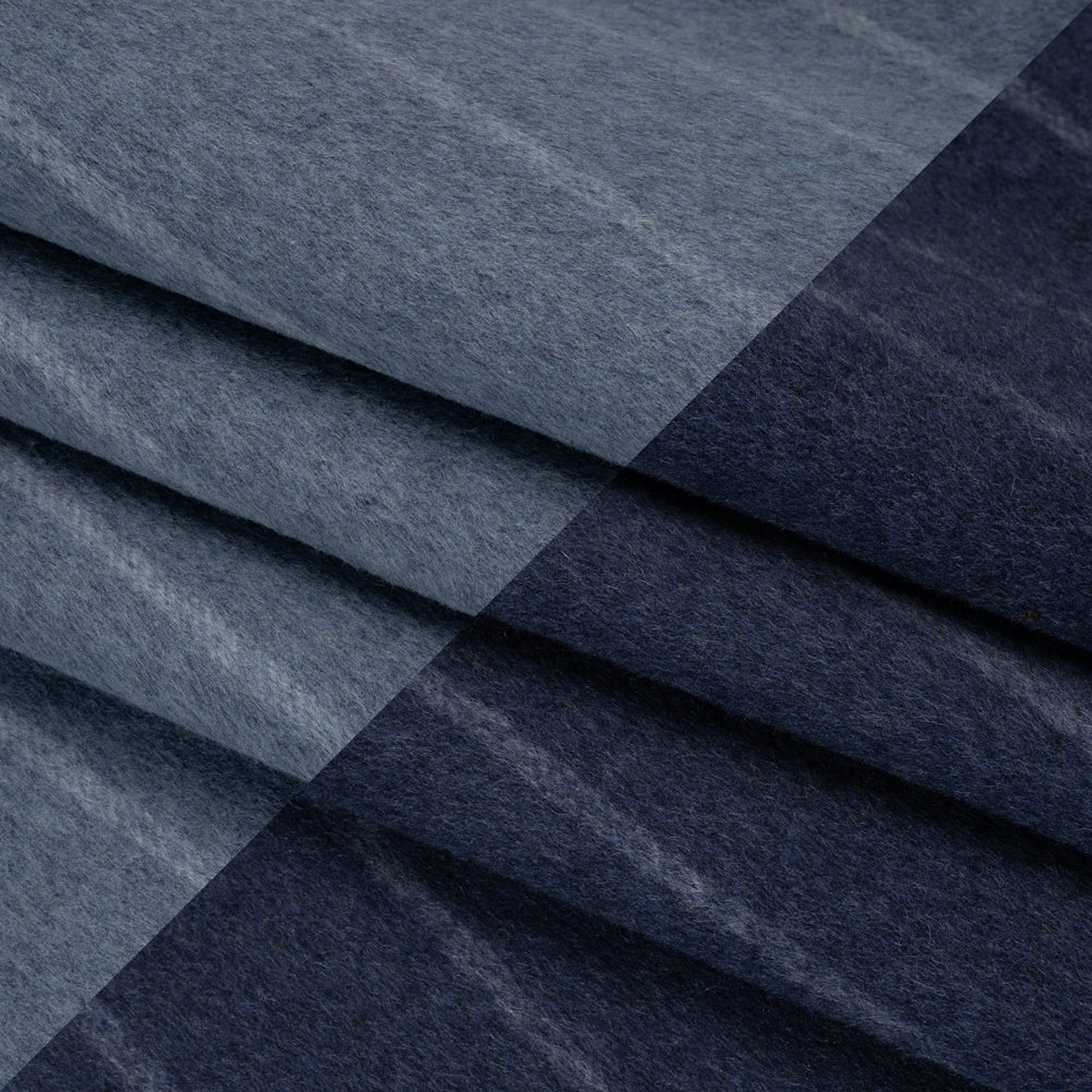 Brushed Wool Double Cloth Coating - Light Blue and Navy Chalk Stripes - Deadstock - Folded