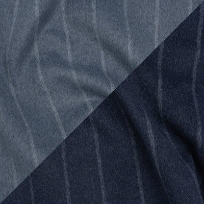 Brushed Wool Double Cloth Coating - Light Blue and Navy Chalk Stripes - Deadstock