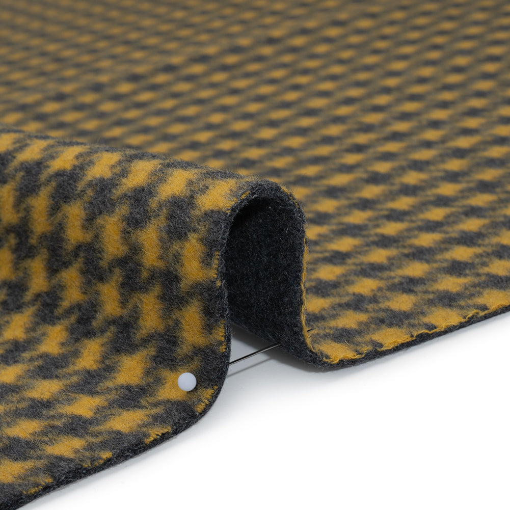 Brushed Wool Double Cloth Coating - Yellow and Gray Houndstooth and Charcoal Heathered - Deadstock Detail