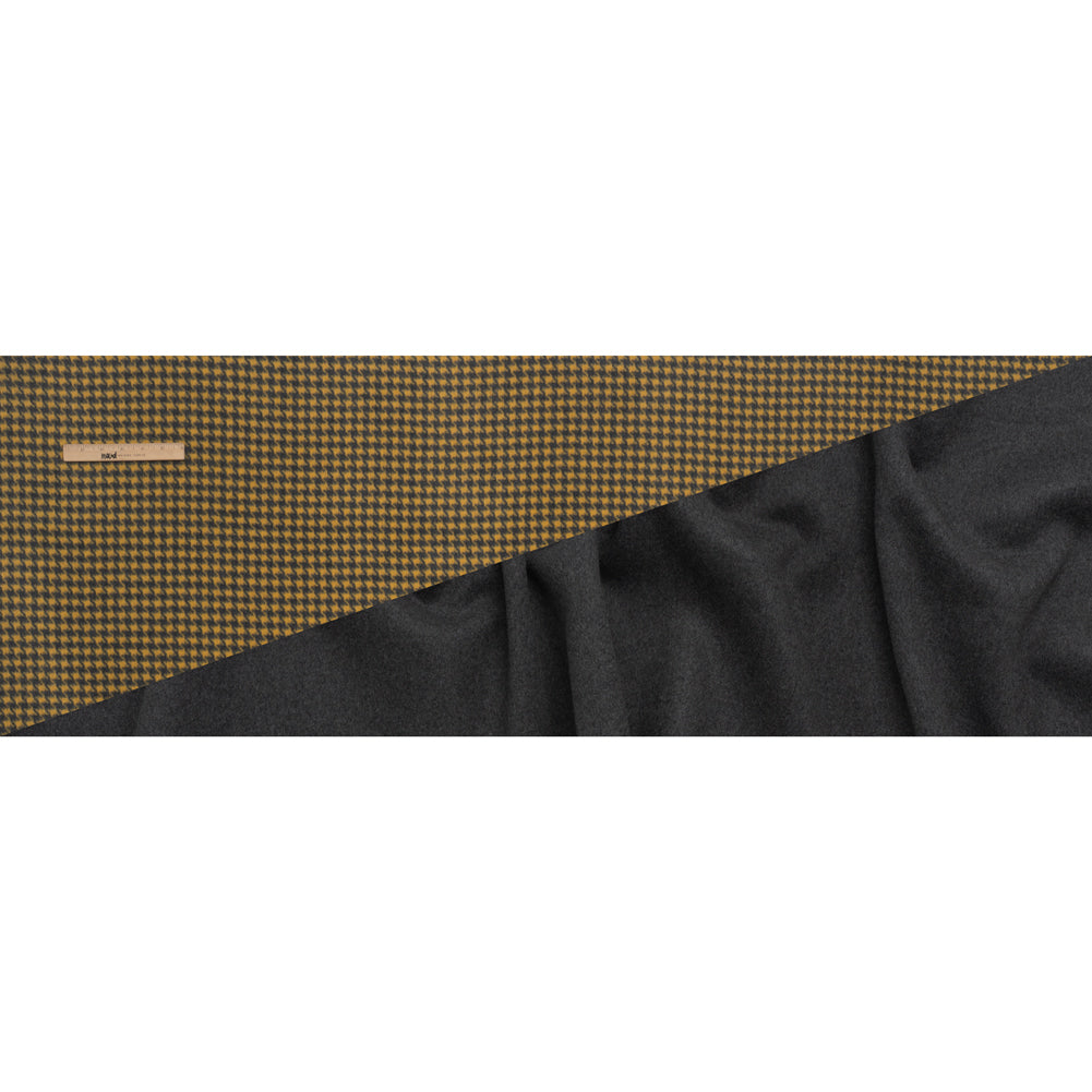 Brushed Wool Double Cloth Coating - Yellow and Gray Houndstooth and Charcoal Heathered - Deadstock Full