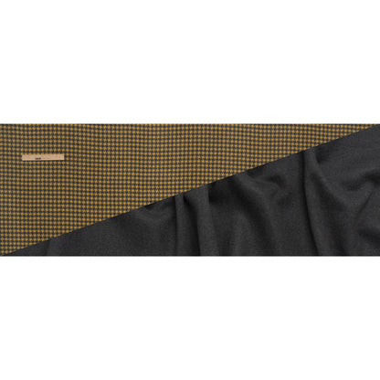 Brushed Wool Double Cloth Coating - Yellow and Gray Houndstooth and Charcoal Heathered - Deadstock Full