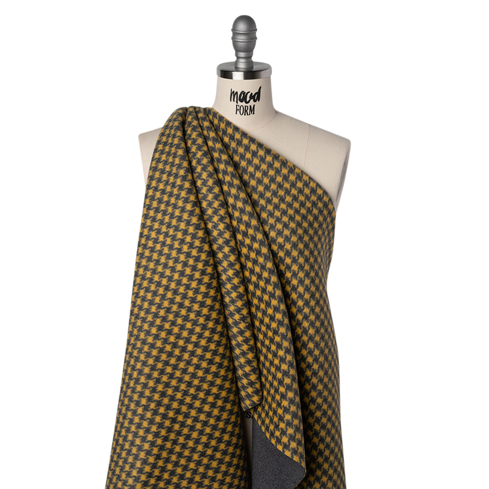 Brushed Wool Double Cloth Coating - Yellow and Gray Houndstooth and Charcoal Heathered - Deadstock Drape
