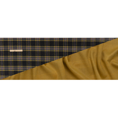 Brushed Wool Double Cloth Coating - Yellow Ochre, Black and Red Plaid and Yellow Solid - Deadstock