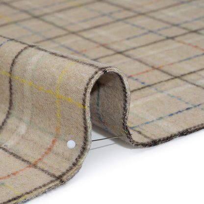 Brushed Wool Double Cloth Coating - Beige, Dark Brown and Blue Plaid - Deadstock