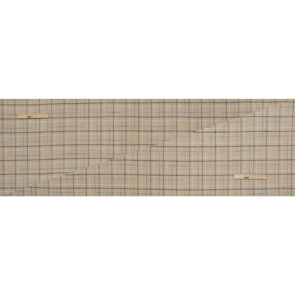 Brushed Wool Double Cloth Coating - Beige, Dark Brown and Blue Plaid - Deadstock - Full