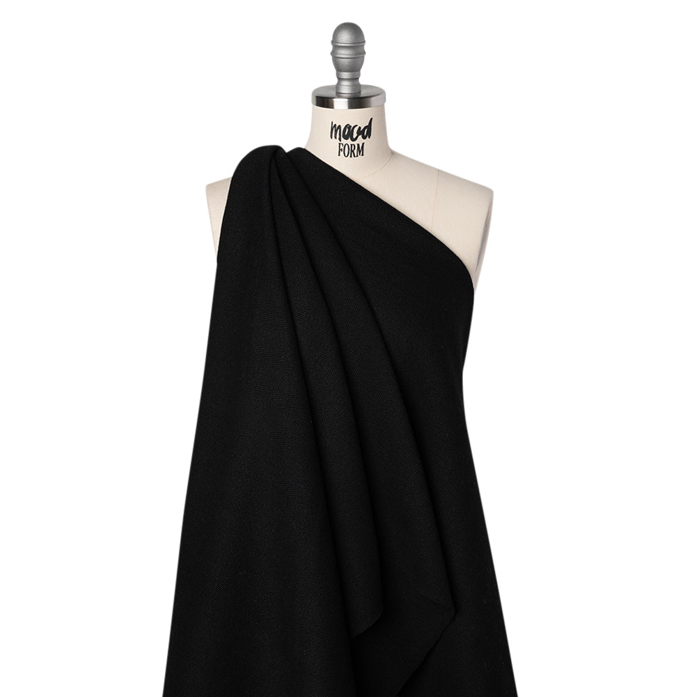 Heavy Wool Twill Coating - Black Herringbone - Deadstock Drape