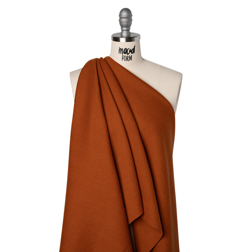 Heavy Wool Twill Coating - Pumpkin Orange Herringbone - Deadstock Drape