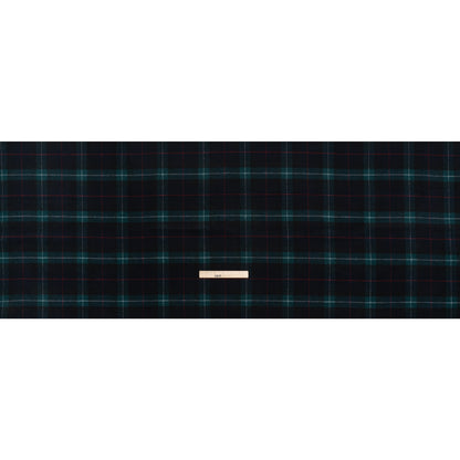 Brushed Wool Double Cloth Coating - Black, Deep Green and Red Plaid - Deadstock