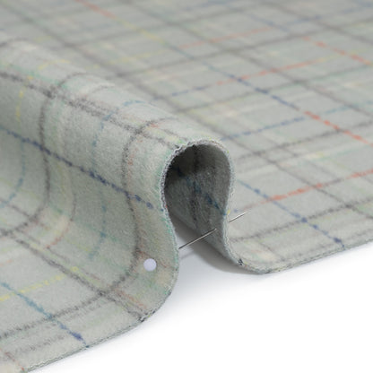 Brushed Wool Double Cloth Coating - Mint, Charcoal and Blue Plaid - Deadstock