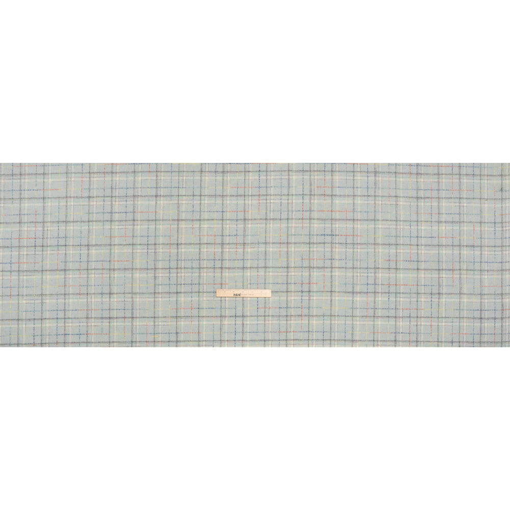 Brushed Wool Double Cloth Coating - Mint, Charcoal and Blue Plaid - Deadstock - Full