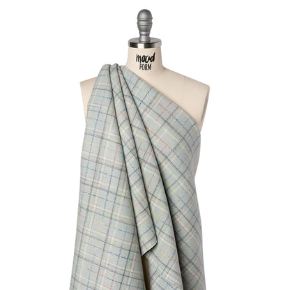Brushed Wool Double Cloth Coating - Mint, Charcoal and Blue Plaid - Deadstock