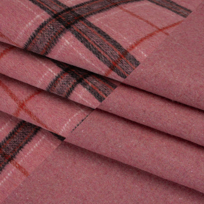 Brushed Wool Double Cloth Coating - Strawberry Pink, Charcoal and Red Plaid and Pink Heathered - Deadstock Folded