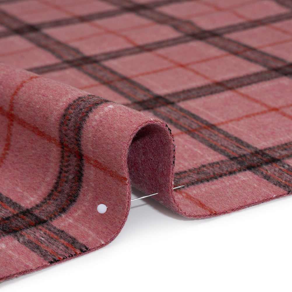 Brushed Wool Double Cloth Coating - Strawberry Pink, Charcoal and Red Plaid and Pink Heathered - Deadstock Detail