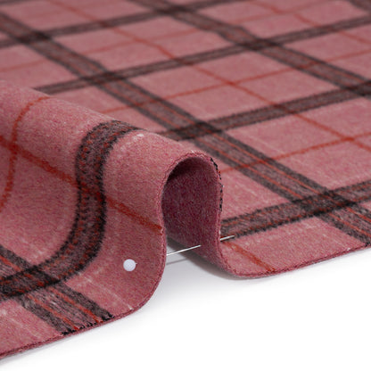 Brushed Wool Double Cloth Coating - Strawberry Pink, Charcoal and Red Plaid and Pink Heathered - Deadstock Detail