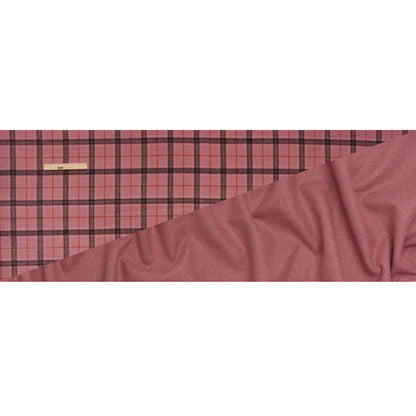 Brushed Wool Double Cloth Coating - Strawberry Pink, Charcoal and Red Plaid and Pink Heathered - Deadstock Full