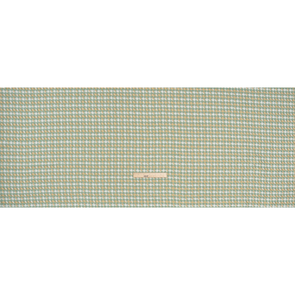 Metallic Wool and Acrylic Tweed Twill - Mint Green, Gold and White Geometric - Deadstock