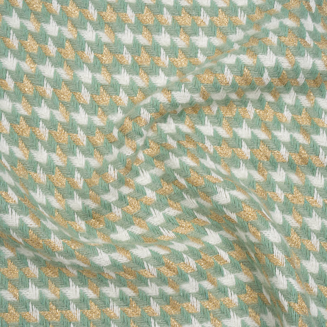 Metallic Wool and Acrylic Tweed Twill - Mint Green, Gold and White Geometric - Deadstock