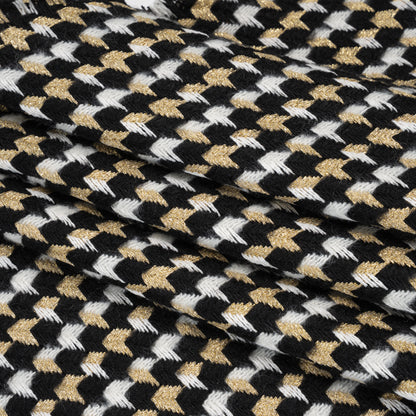 Metallic Wool and Acrylic Tweed Twill - Black, Gold and White Geometric - Deadstock