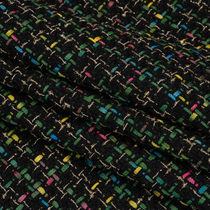 Metallic Acrylic and Wool Tweed - Black, Green and Gold - Deadstock Folded