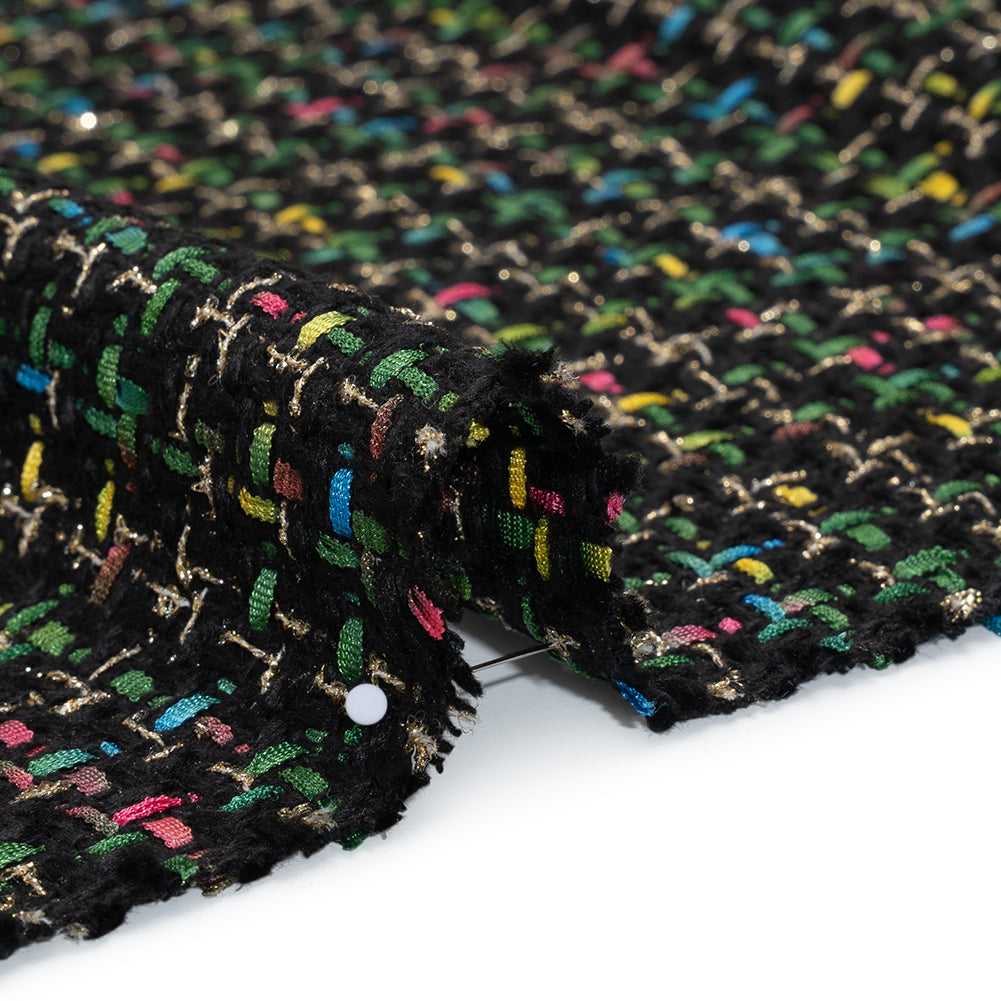 Metallic Acrylic and Wool Tweed - Black, Green and Gold - Deadstock Detail