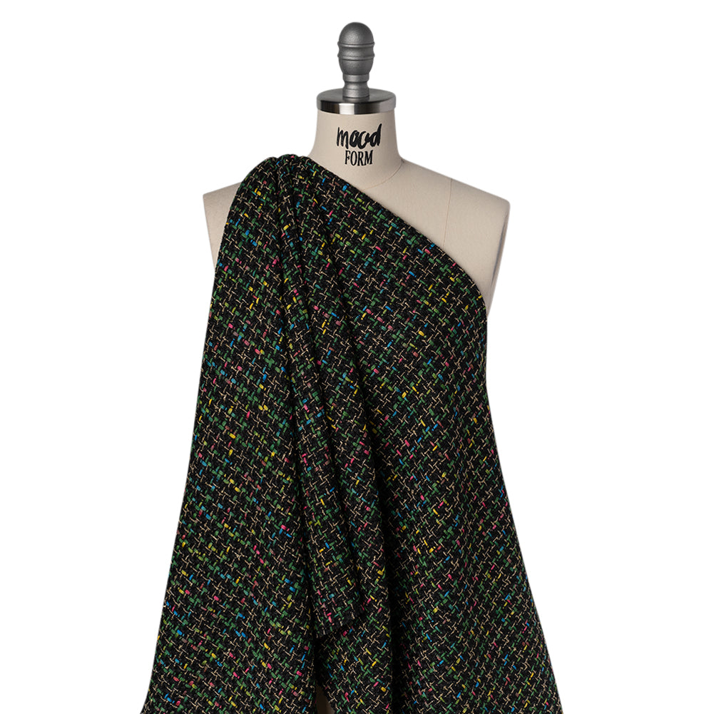 Metallic Acrylic and Wool Tweed - Black, Green and Gold - Deadstock Drape