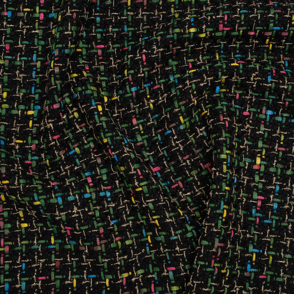 Metallic Acrylic and Wool Tweed - Black, Green and Gold - Deadstock