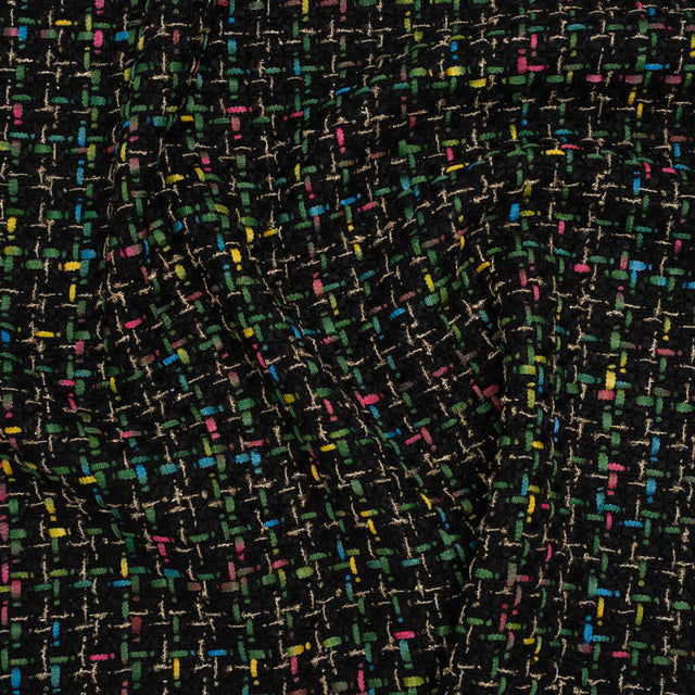 Metallic Acrylic and Wool Tweed - Black, Green and Gold - Deadstock