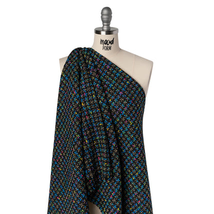Metallic Acrylic and Wool Tweed - Black, Turquoise Blue and Gold - Deadstock