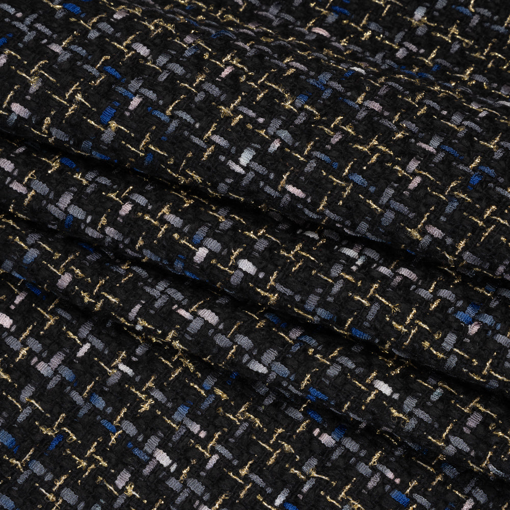 Metallic Acrylic and Wool Tweed - Black, Gray and Gold - Deadstock - Folded