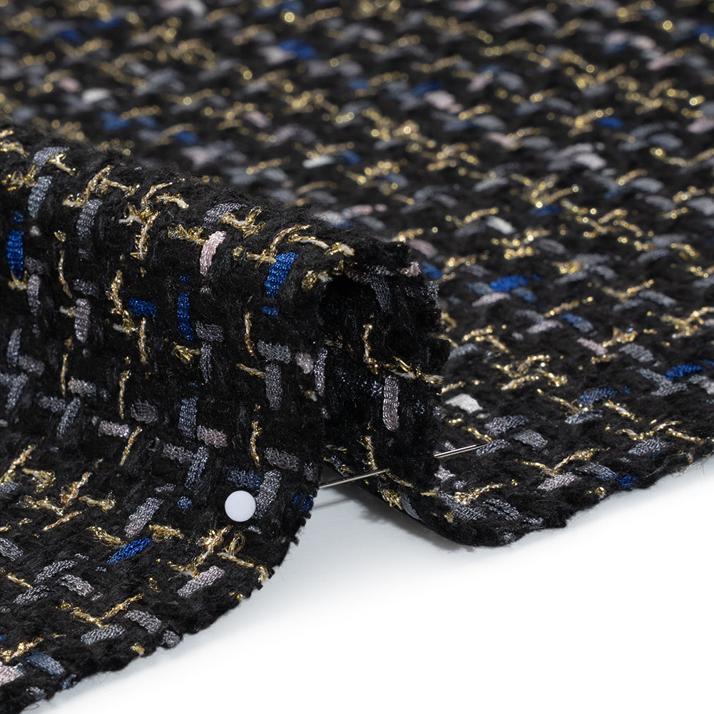Metallic Acrylic and Wool Tweed - Black, Gray and Gold - Deadstock - Detail