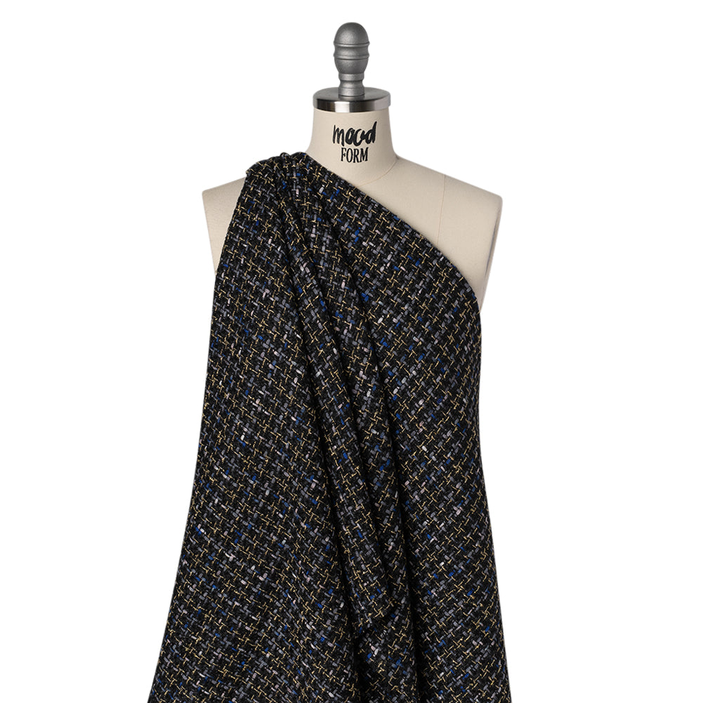 Metallic Acrylic and Wool Tweed - Black, Gray and Gold - Deadstock - Drape