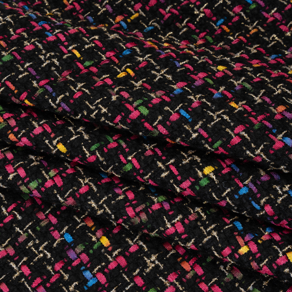 Metallic Acrylic and Wool Tweed - Black, Hot Pink and Gold - Deadstock