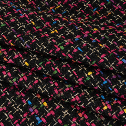 Metallic Acrylic and Wool Tweed - Black, Hot Pink and Gold - Deadstock