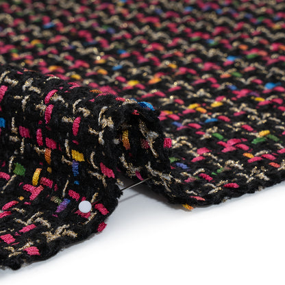 Metallic Acrylic and Wool Tweed - Black, Hot Pink and Gold - Deadstock