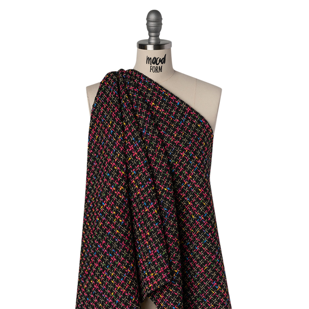 Metallic Acrylic and Wool Tweed - Black, Hot Pink and Gold - Deadstock