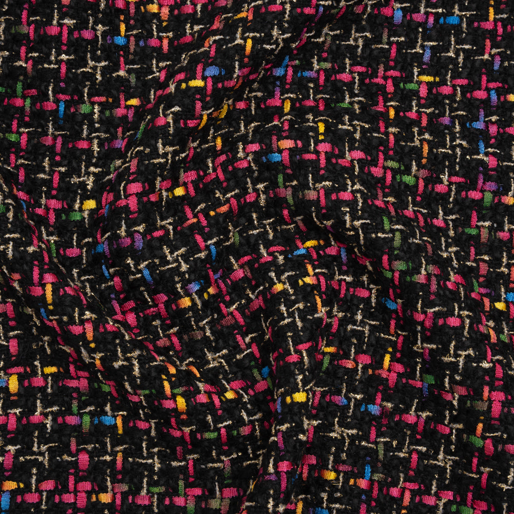 Metallic Acrylic and Wool Tweed - Black, Hot Pink and Gold - Deadstock