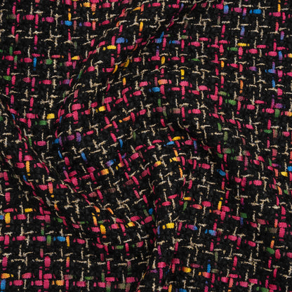 Metallic Acrylic and Wool Tweed - Black, Hot Pink and Gold - Deadstock