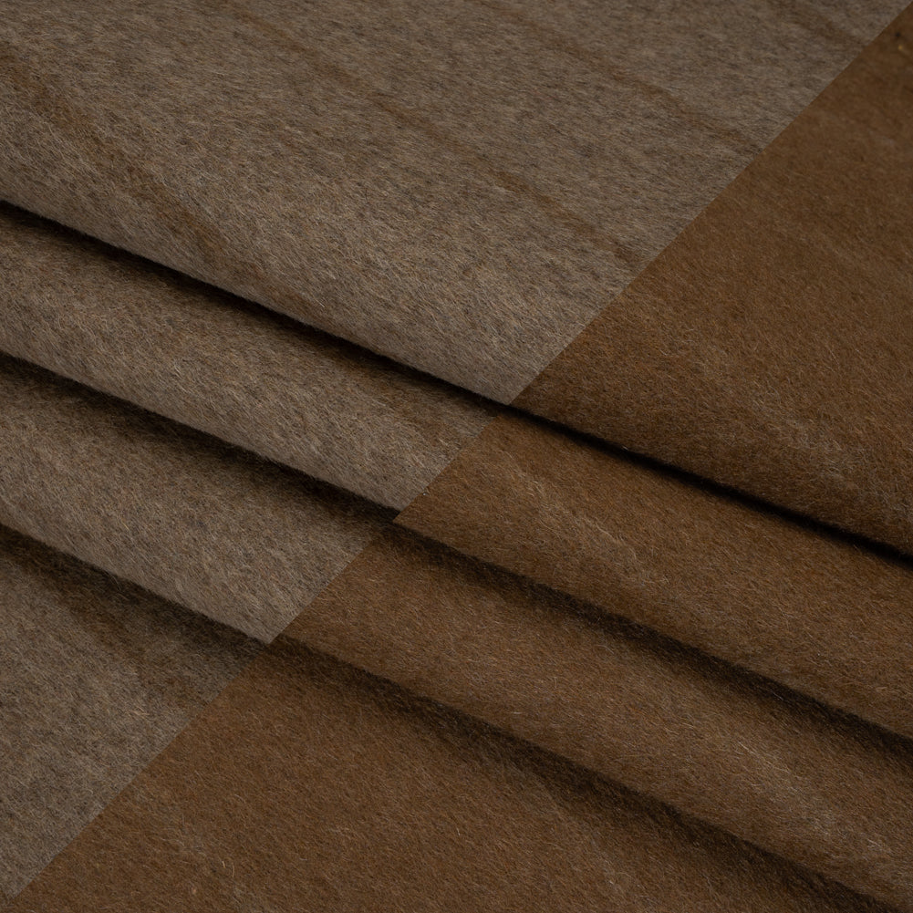 Brushed Wool Double Cloth Coating - Taupe and Warm Brown Chalk Stripes - Deadstock Folded