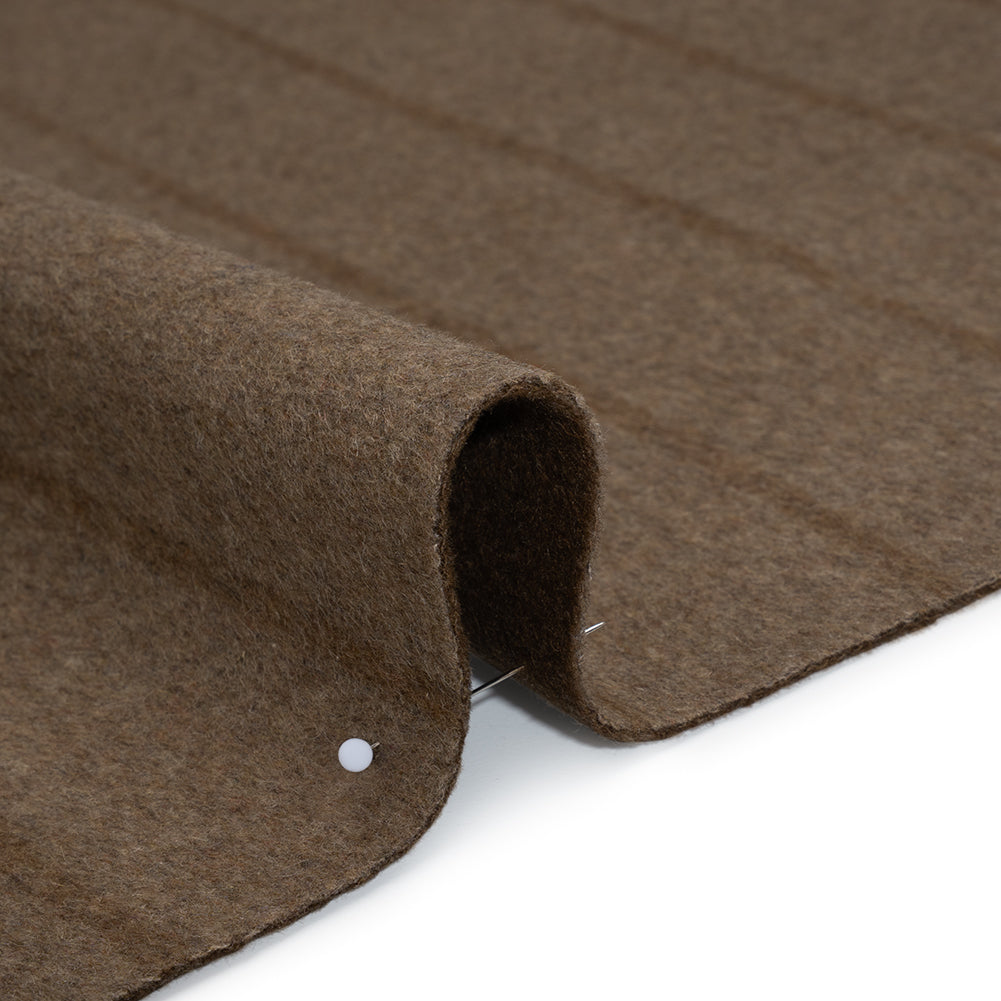Brushed Wool Double Cloth Coating - Taupe and Warm Brown Chalk Stripes - Deadstock Detail