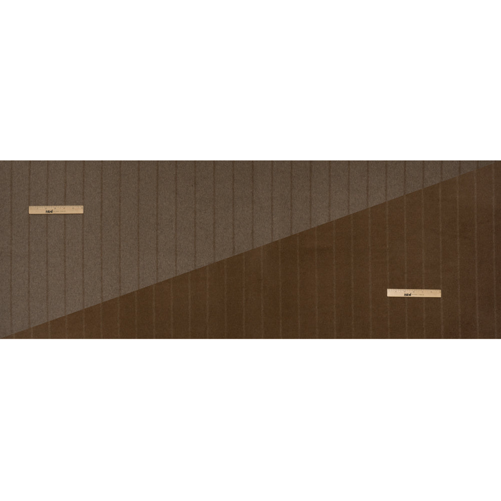 Brushed Wool Double Cloth Coating - Taupe and Warm Brown Chalk Stripes - Deadstock Full