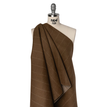 Brushed Wool Double Cloth Coating - Taupe and Warm Brown Chalk Stripes - Deadstock Drape